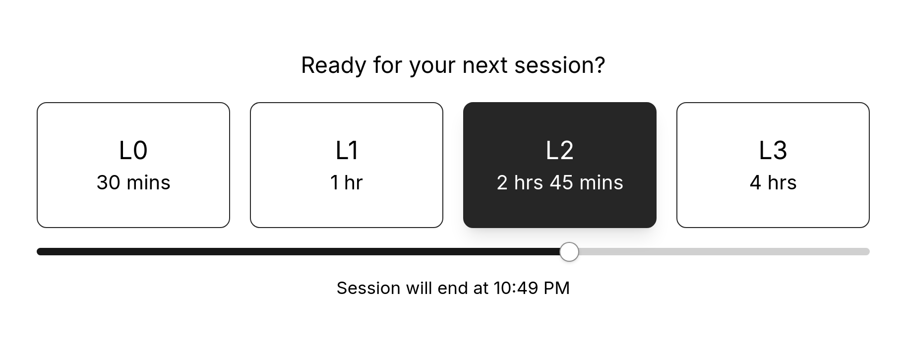 Session configuration interface